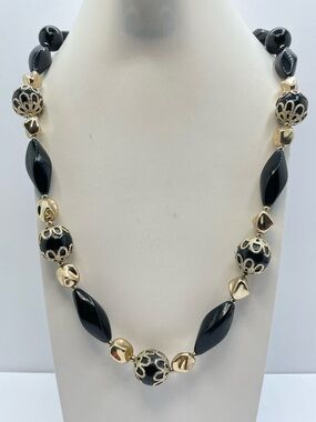 Vintage Signed NWT Black Lucite Gold Tone Statement Beaded Necklace